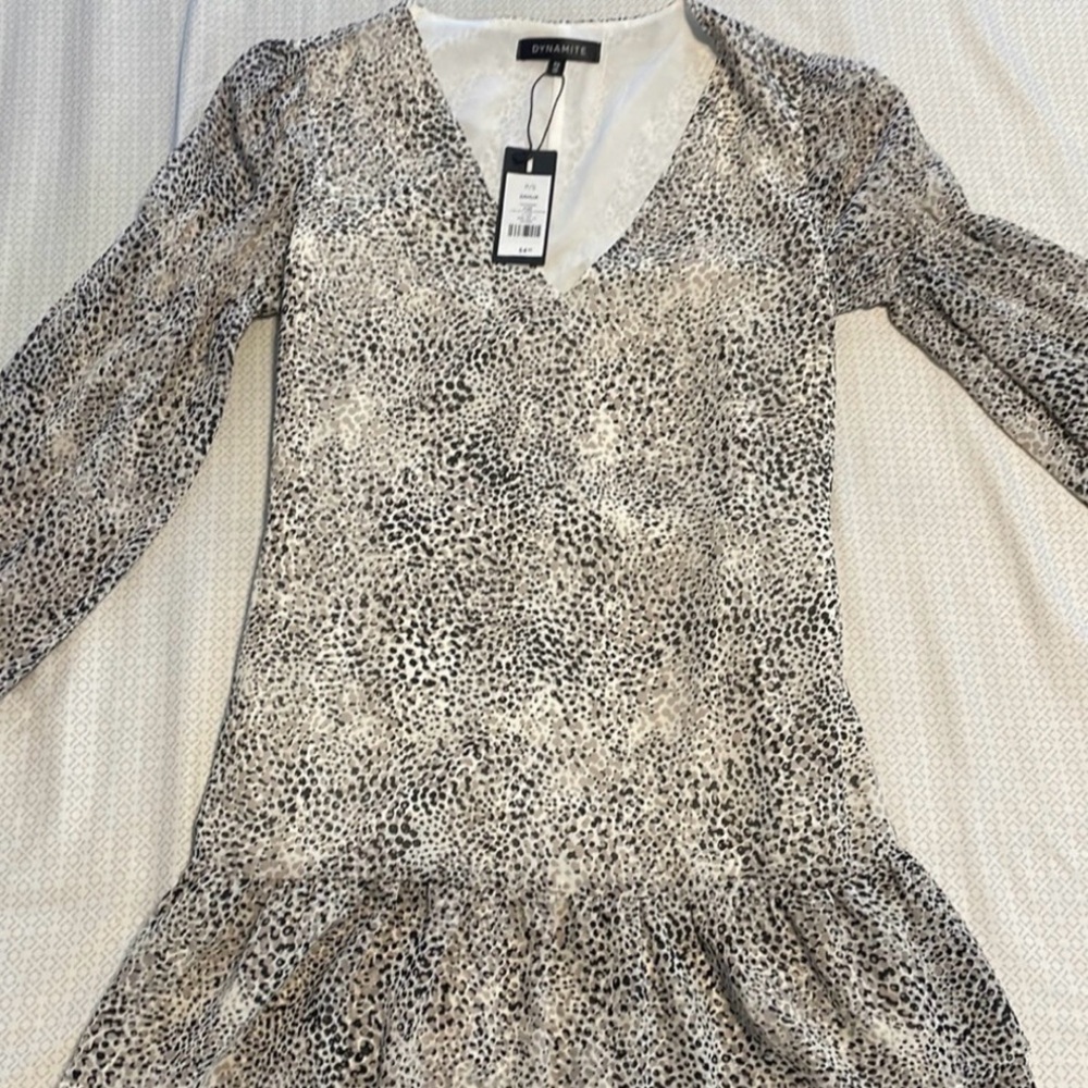 Dynamite Dahlia Black and White Spotted V-Neck Dress